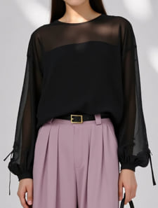 袖リボンシアーブラウス