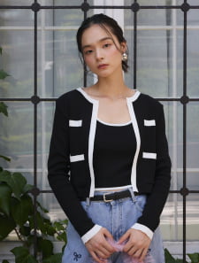 バイカラーキャミ付きカーディガン