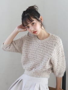 ツイード編み半袖ニット