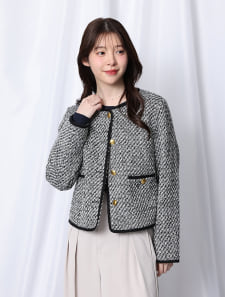 ノーカラーツイードジャケット