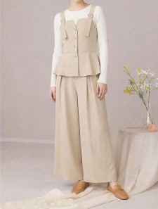 【U150サイズあり】ペプラムビスチェ風オールインワン