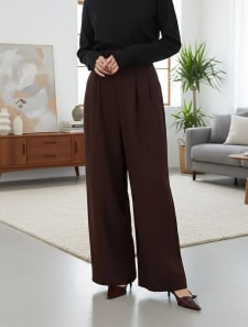 【U150サイズあり】起毛ハイウエストタックワイドパンツ