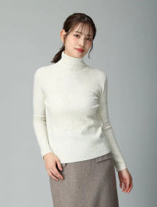 リブハイネックミックスニット