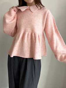 衿付きペプラムニット