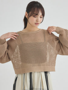 メッシュ編みラメニット