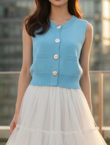 リネンタッチボタンデザインニットベスト