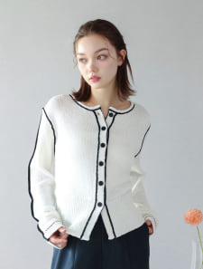 配色ライン入りカーディガン