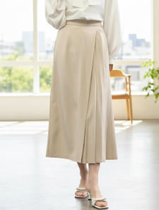 【U150サイズあり】巻きスカート風サイドプリーツスカート