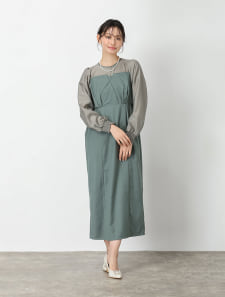 袖シャーリングドッキングワンピース