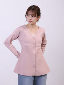 Vネックペプラムニット