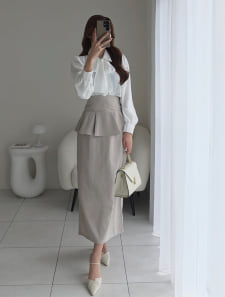 【cho____07セレクト】 ファスナー付きペプラムナロースカート