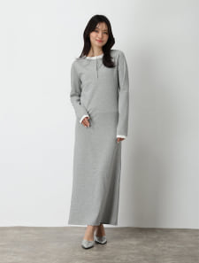 レイヤード見えヘンリーネック配色ワンピース