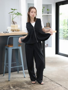 【2点セット】ペプラムジップベスト×パンツ