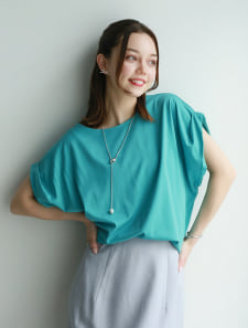 【接触冷感】袖口折り返しデザインTシャツ