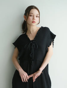 前後2wayレースアッププリーツオールインワン