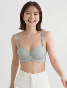 3/4CUP ラメ刺繍シフォンレースノンワイヤーブラジャー