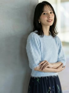 フェザー半袖ニットプルオーバー