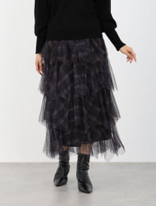 チュールフリルチェックスカート