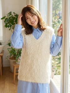 【ウォッシャブル】フェザーヤーンVネックベスト