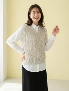 Vネックフリンジニットベスト