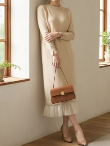 裾シフォンニットワンピース