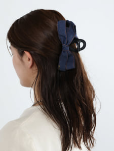 デニム風リボンヘアバンスクリップ