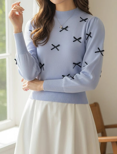 リボンデザインニット