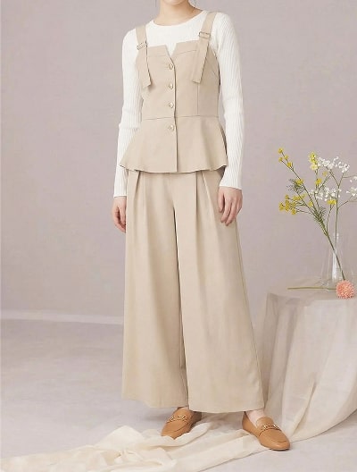 【U150サイズあり】ペプラムビスチェ風オールインワン