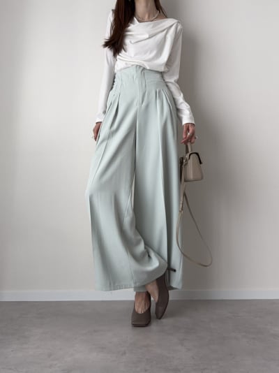 【cestmignon_mauセレクト】【U150～Lサイズあり】ポケット付ハイウエストスラックスパンツ