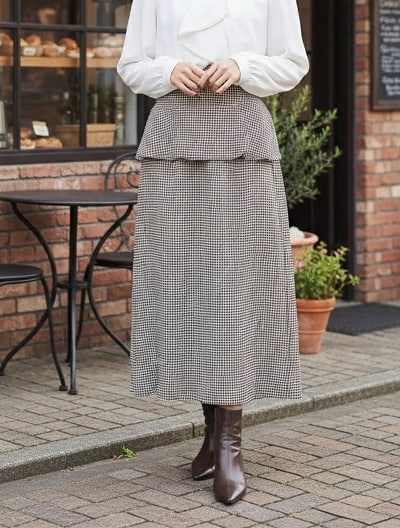  【U150サイズあり】千鳥チェックペプラムナロースカート