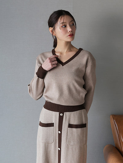 配色ニットセットアップ