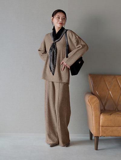 【2点セット】ニットパンツセットアップ