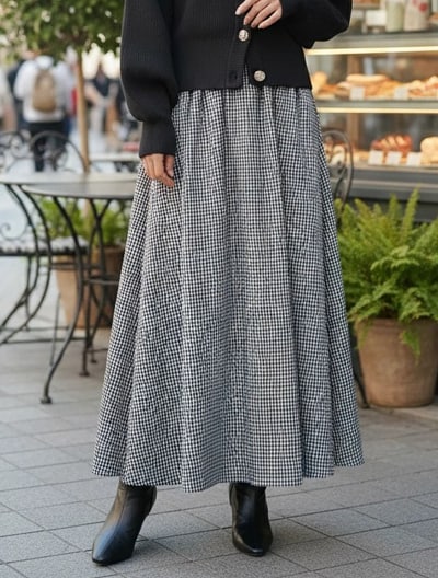 チェックギャザーマキシスカート