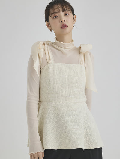 ショルダーリボンペプラムツイードビスチェ