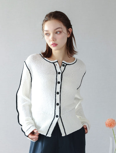 配色ライン入りカーディガン