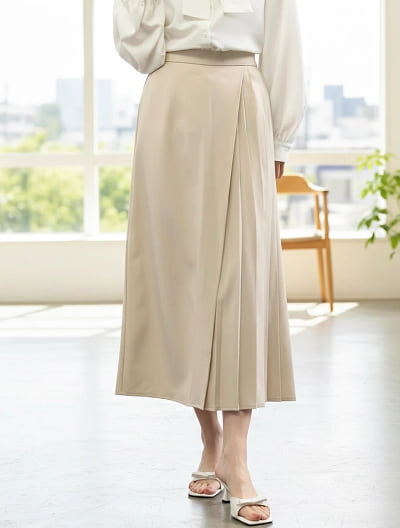 【U150サイズあり】巻きスカート風サイドプリーツスカート
