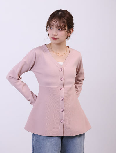 Vネックペプラムニット