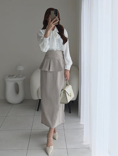 【cho____07セレクト】 ファスナー付きペプラムナロースカート