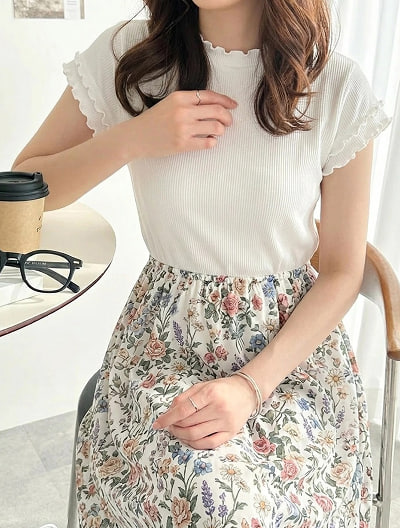 リブメローフレンチスリーブTシャツ