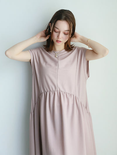 【接触冷感】ギャザー切り替えワンピース