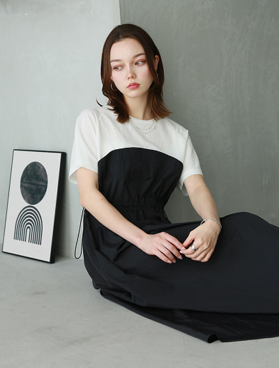 【接触冷感】ナイロンワッシャーレイヤードワンピース