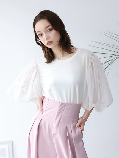 【manaodaysセレクト】【接触冷感】チュールドッキングスリーブTシャツ