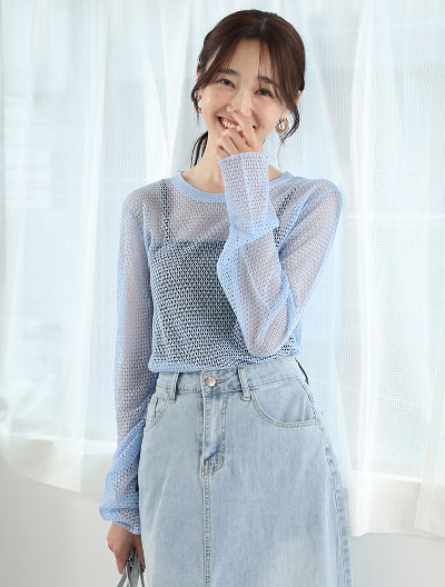 透かし編クルーネックプルオーバー