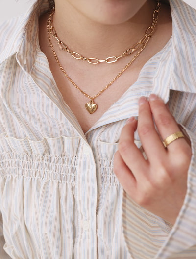 ヴィンテージメタルハートコンビネックレス