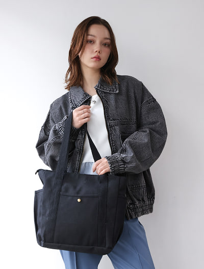 キャンバスポケットシンプルトートバッグ