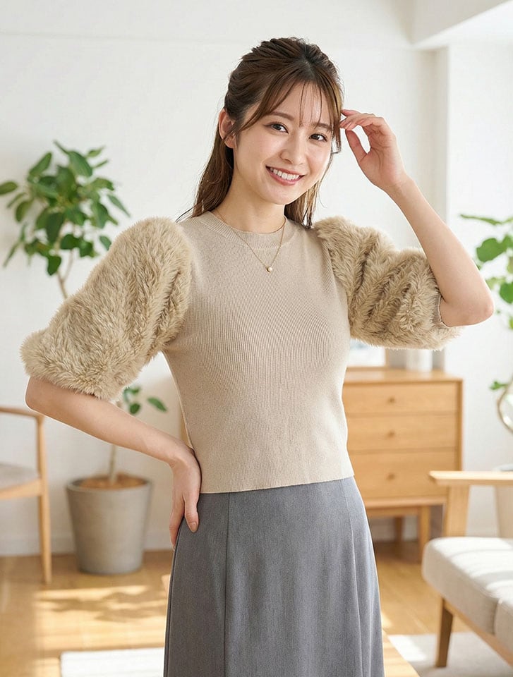 袖シャギーニット