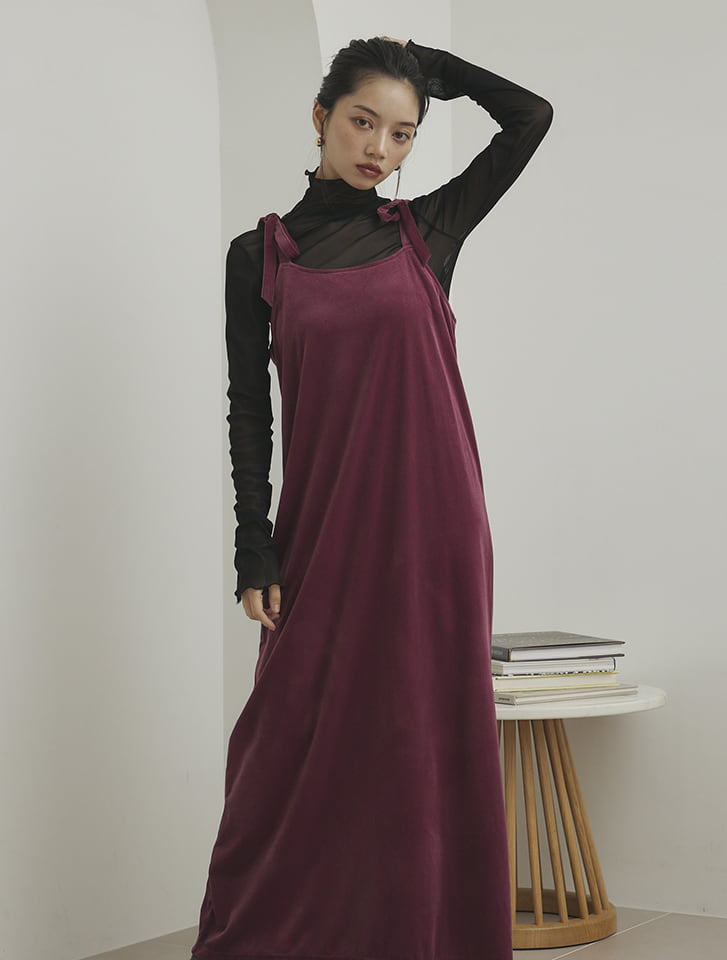 リボンデザインベロアワンピース