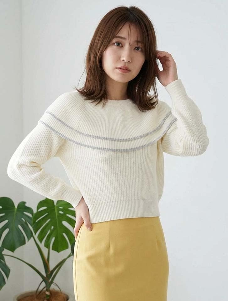 ケープ配色ニットプルオーバー