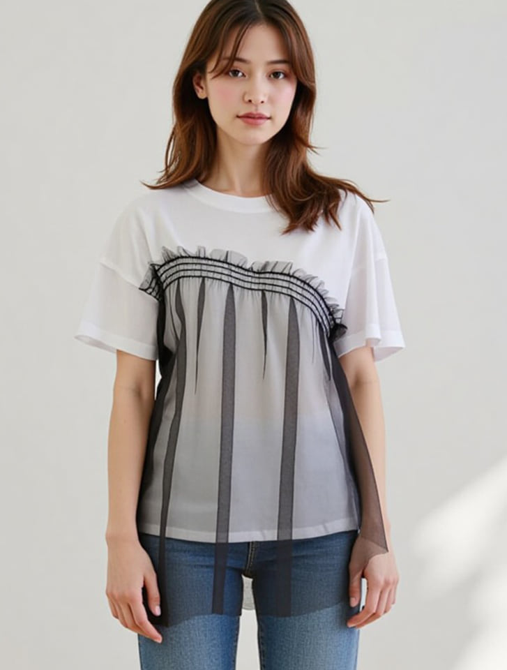 アシンメトリーチュールフリルカットソー