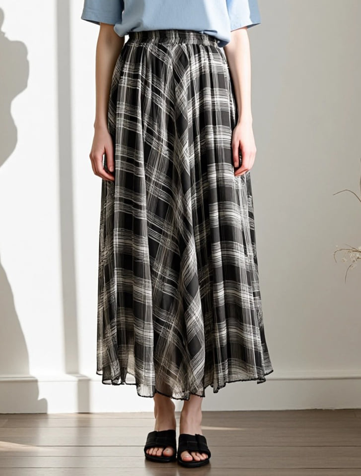 シフォンチェックスカート